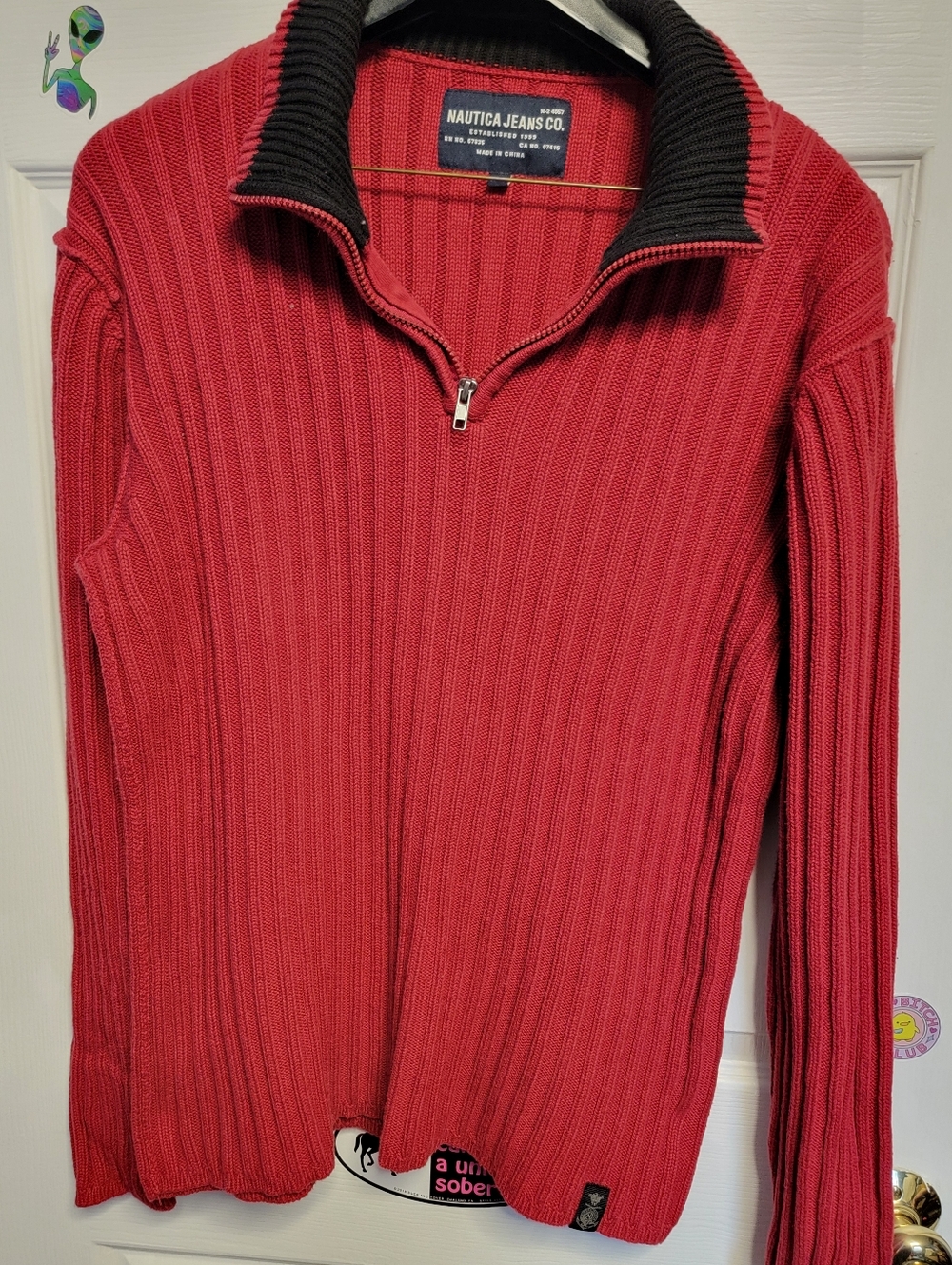 Nautica Jeans Co. Red Ribbed Half-Zip Sweater Xxl